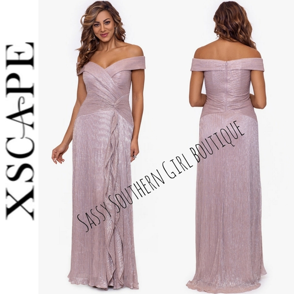 XSCAPE Womens Pink Metallic Zippered Tiered Sleeveless Halter Short Party Fit + Flare Dress main image 0